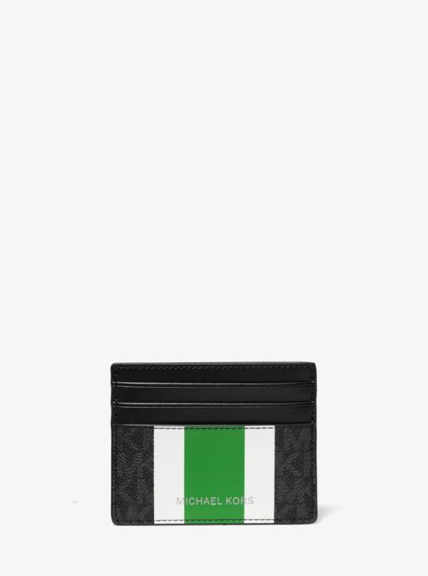 Panske Penazenky Michael Kors Hudson Logo Stripe Tall Card Case Zelene - Doplnky Michael Kors Levně | GANQJ-4081